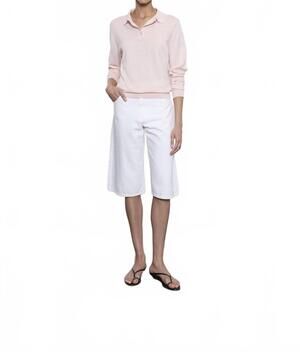NEW ENZA COSTA silk knit polo in pale pink